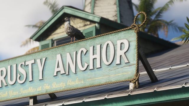A gull on the Rusty Anchor. Official GTA 6 screenshot, Rockstar Games