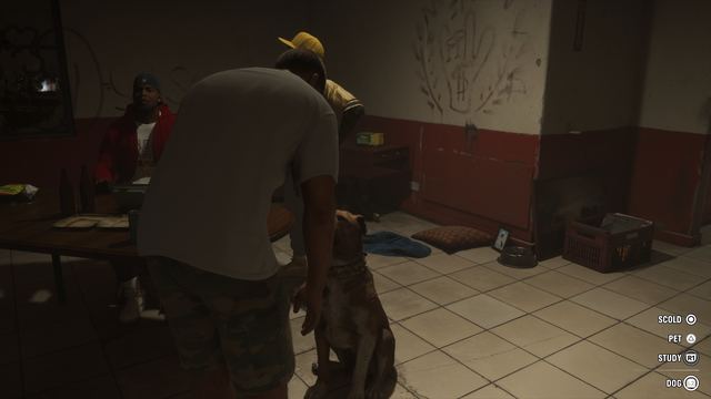 Scold, Pet or Study: the dog prompts. Still from official footage, Rockstar Games