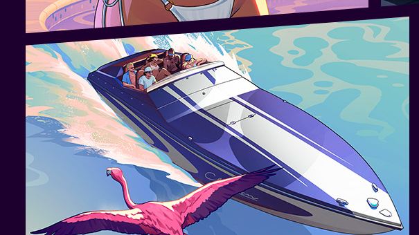 A flamingo on the official cover art. Official image, Rockstar Games