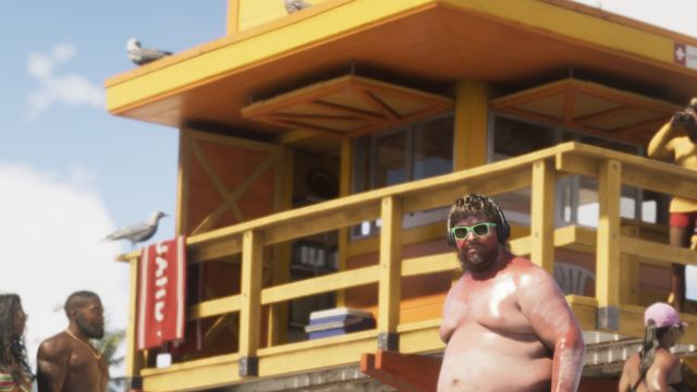 A gull on a lifeguard tower. Official GTA 6 screenshot, Rockstar Games