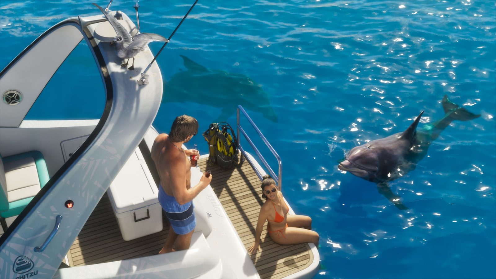 Dolphins alongside the Shitzu Squalo, from Rockstar's Ultimate Edition artwork