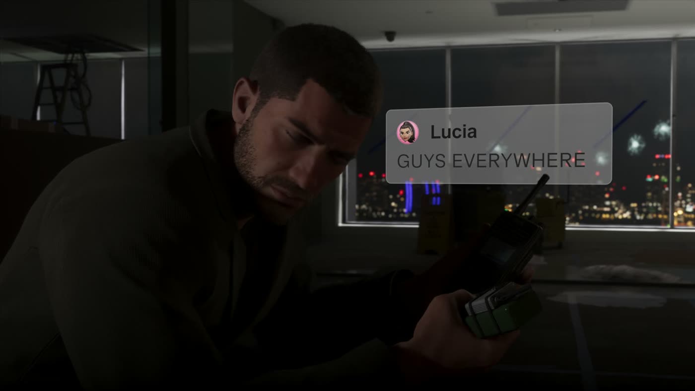 A message from Lucia arriving on screen as a notification during a GTA 6 mission