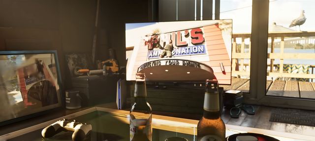 Ammu-Nation, in a TV ad. Still from official footage, Rockstar Games