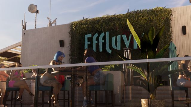 Effluvia, a rooftop bar. Still from official footage, Rockstar Games