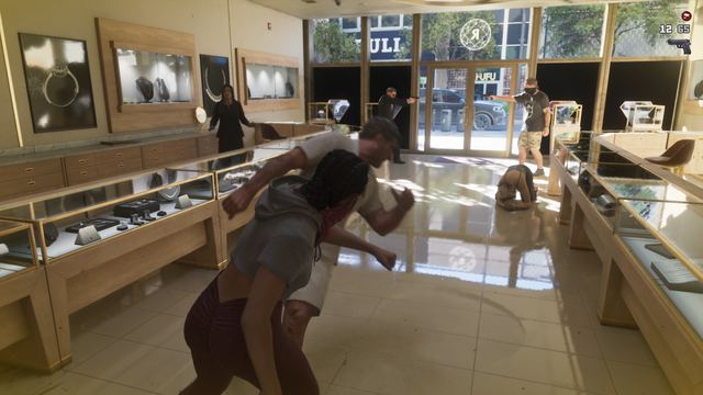 A jewellery store robbery. Still from official footage, Rockstar Games