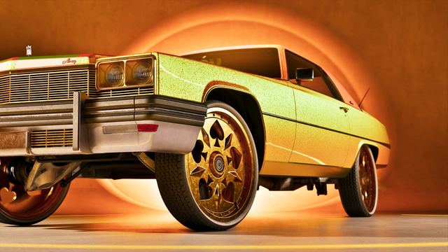 A gold donk at Rideout Customs