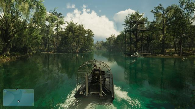 An airboat, driven in gameplay. Still from official footage, Rockstar Games