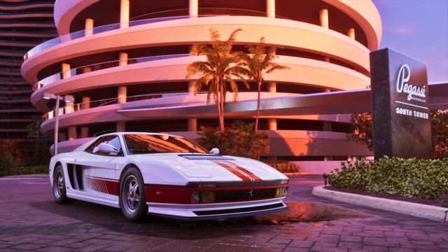 The white '95 Grotti Cheetah parked outside a tower