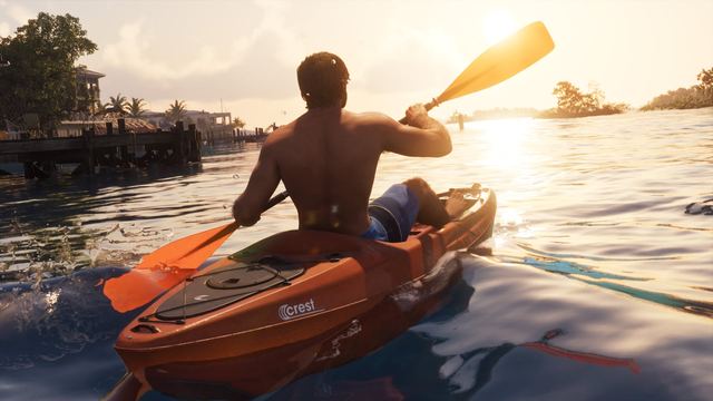 Jason paddling an orange Crest Kayak