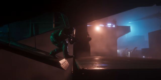 A gunman on a boat at night. Still from official footage, Rockstar Games