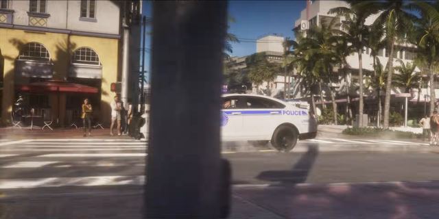 A police cruiser sliding. Still from official footage, Rockstar Games