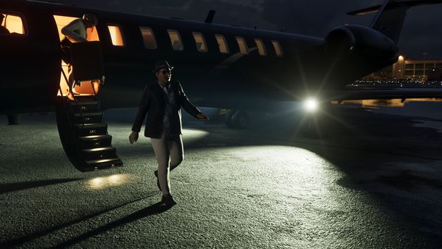 Private jet at night. Still from official footage, Rockstar Games