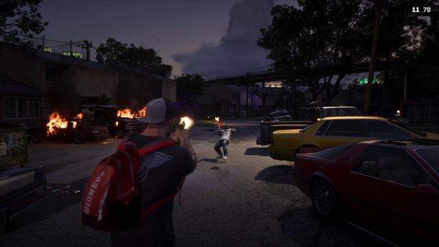 Yellow taxi in a shootout. Still from official footage, Rockstar Games