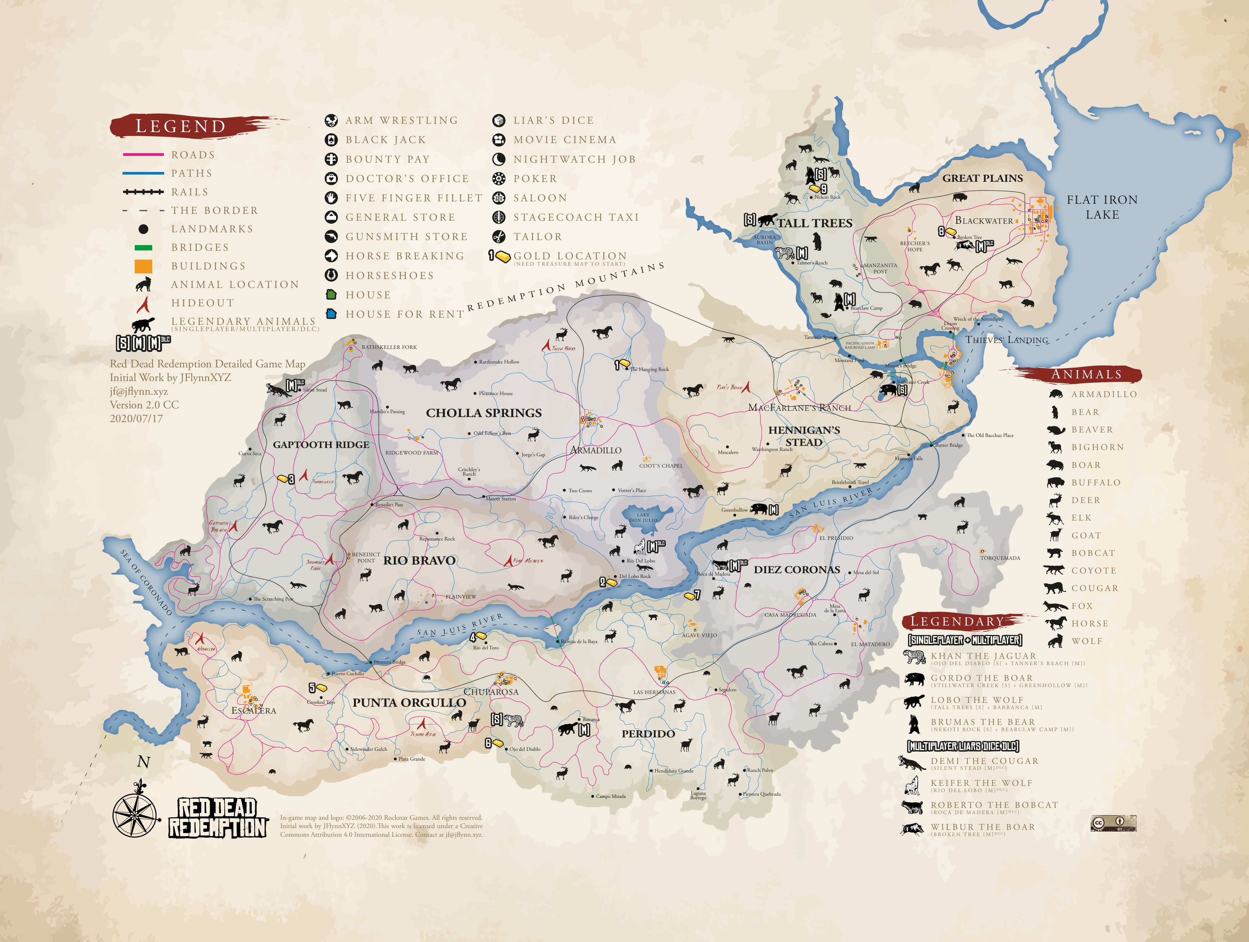 Red Dead Redemption map of New Austin, Nuevo Paraíso and West Elizabeth